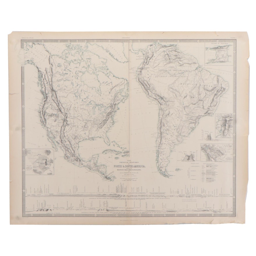 A.K. Johnston Map of Physical Features of North and South America, 1856