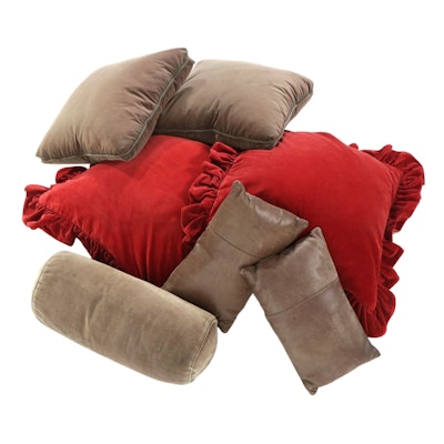 Pair of Red Velvet Ralph Lauren Accent Pillows and More