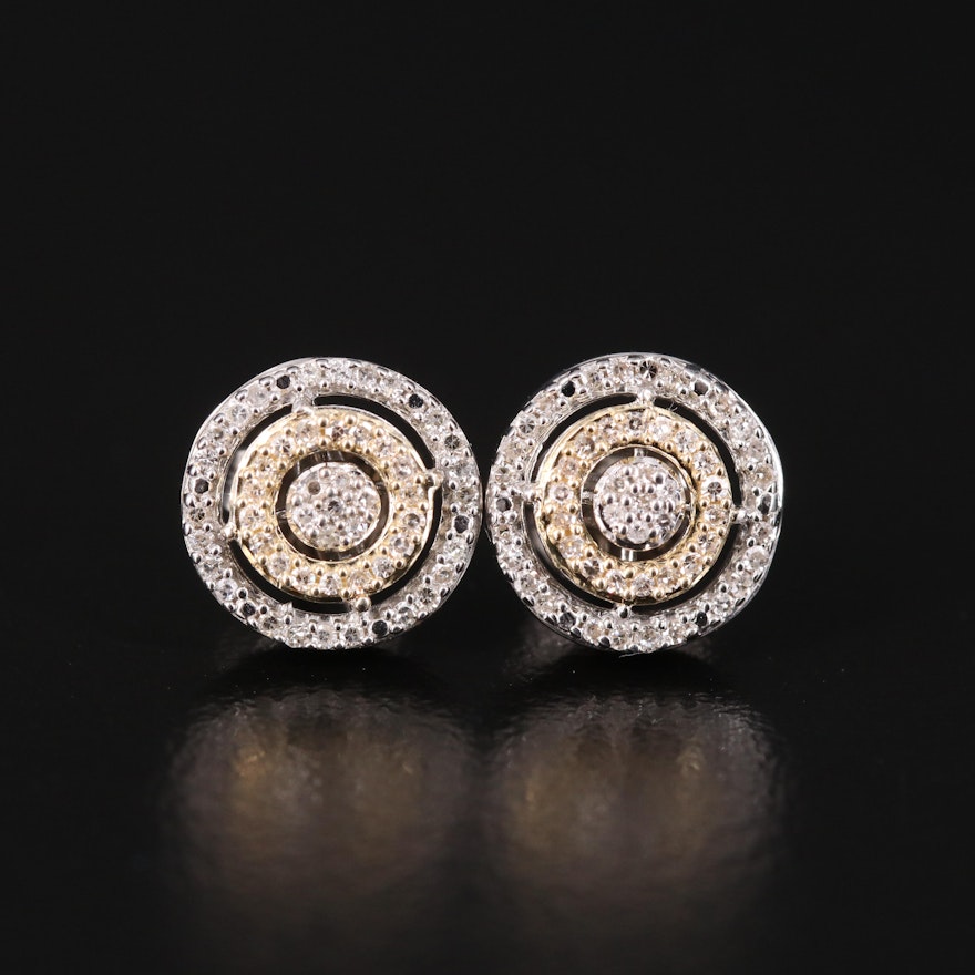 Sterling Diamond Stud Earrings with 10K Accents