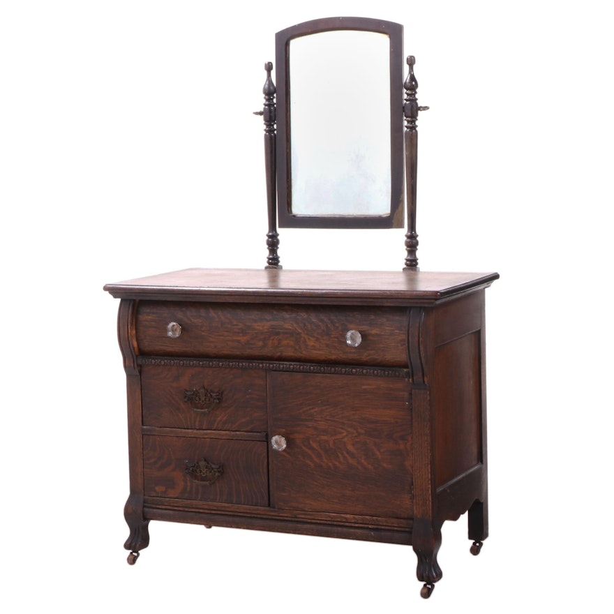 Stoltz-Schmitt Furniture Co Empire Revival Quartersawn Oak Mirror-Back Washstand