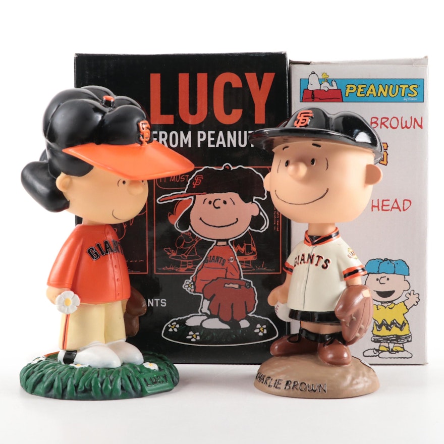 Peanuts Charlie Brown and Lucy San Francisco Giants Baseball Resin Bobbleheads