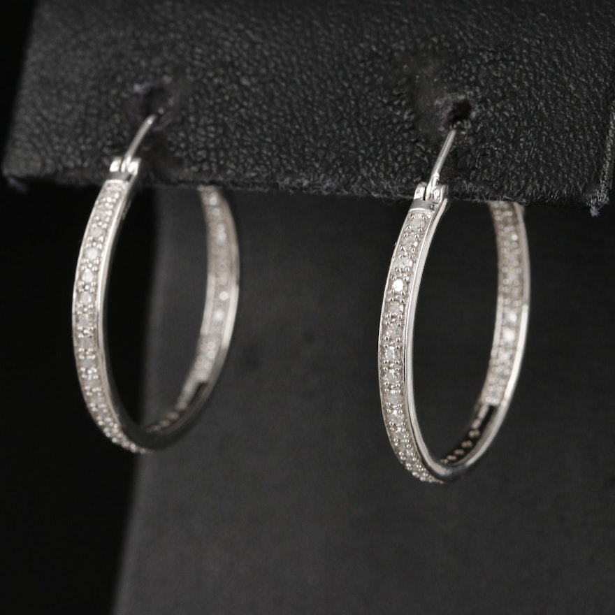 Sterling 0.50 CTW Diamond Hoop Earrings
