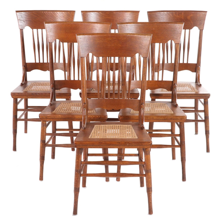 Six Late Victorian Oak Spindle-Back Side Chairs, Late 19th/Early 20th Century