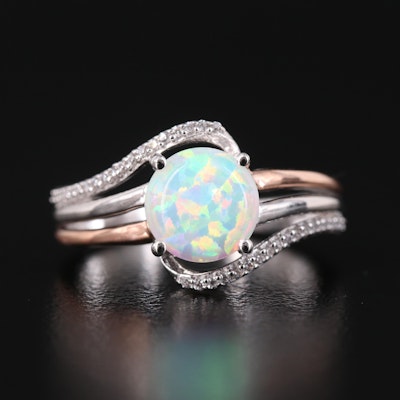 Sterling Opal and Diamond Swirl Ring