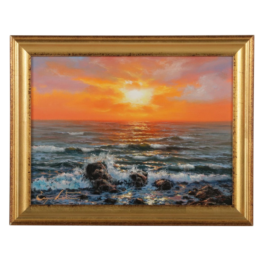 Jevgenijus Litvinas Seascape Oil Painting "Rocky Coast," 2022