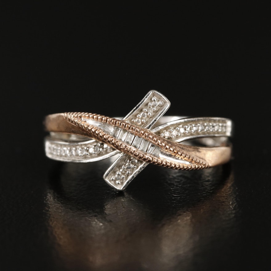 Sterling Diamond Ring with 10K Rose Gold Accents