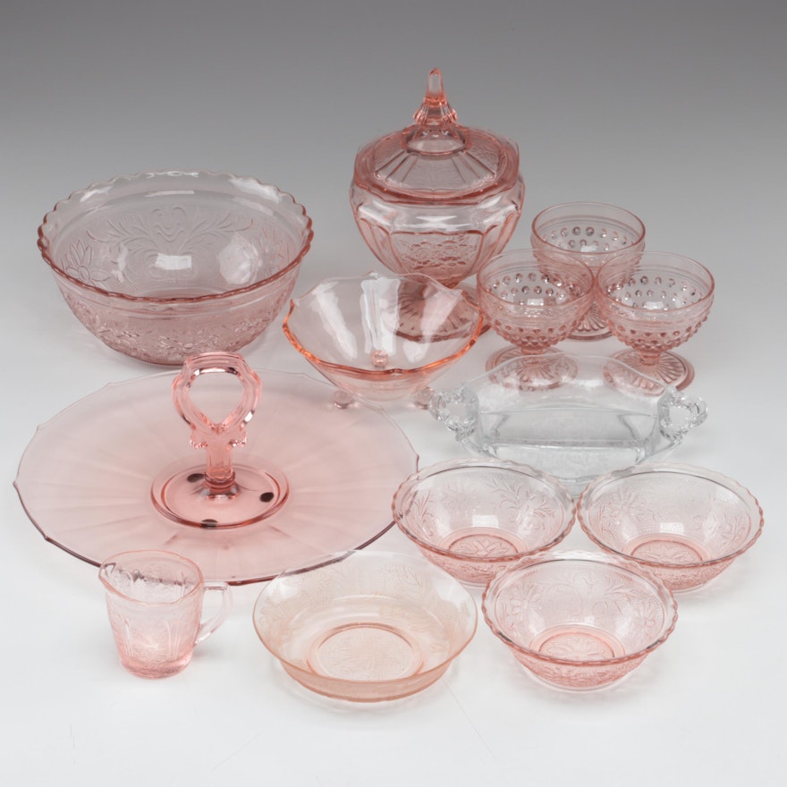 Anchor Hocking "Mayfair" Candy Dish with Other Pink and Clear Glass Tableware