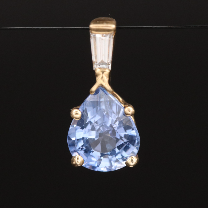14K 1.82 CT Sapphire and Diamond Pendant