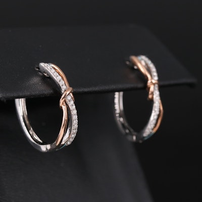 Sterling Diamond Hoop Earrings with 10K Accents