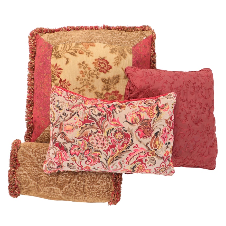 Rodeo Home, Other Red and Gold Jacquard and More Florals Down Pillow Collection