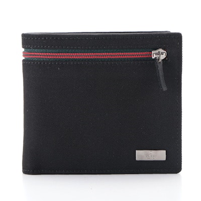 Gucci Bifold Wallet in Black Ballistic Nylon and Black Leather with Box