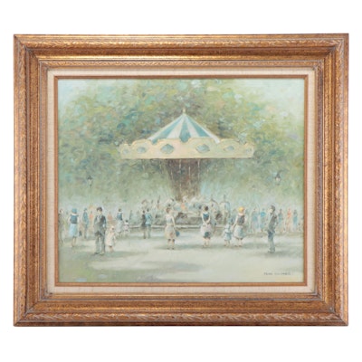 Jean Daumier Oil Painting of Carousel, Late 20th Century