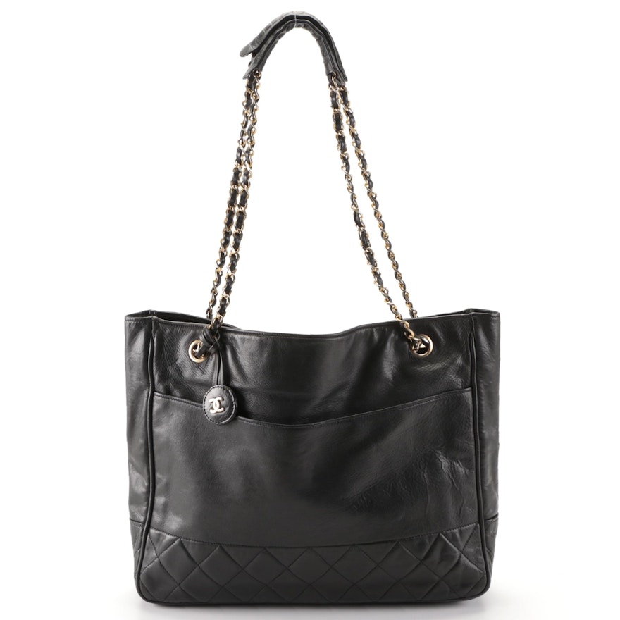 Chanel Shopping Tote in Black Lambskin with Quilted Trim