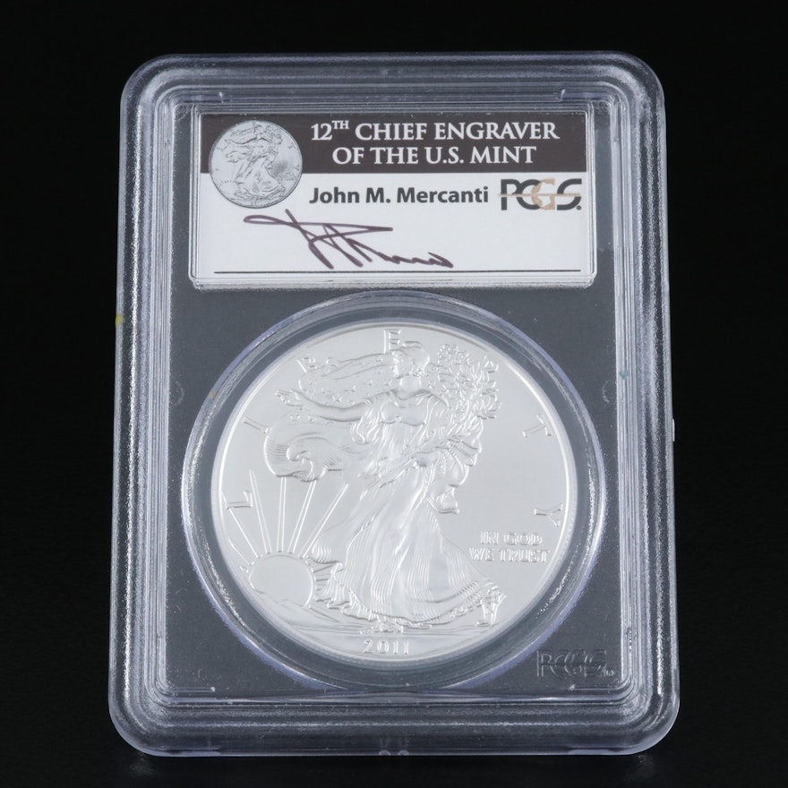 Mercanti Signed PCGS MS70 25th Anniversary 2011-S American Silver Eagle