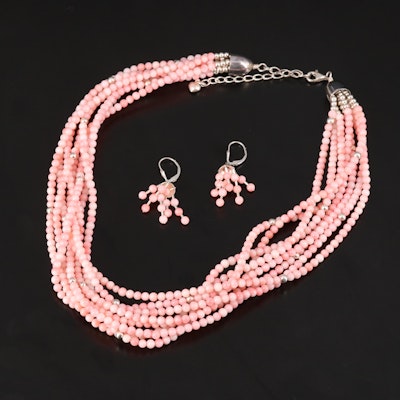 Desert Rose Trading Sterling Beaded Coral Necklace with Matching Earrings