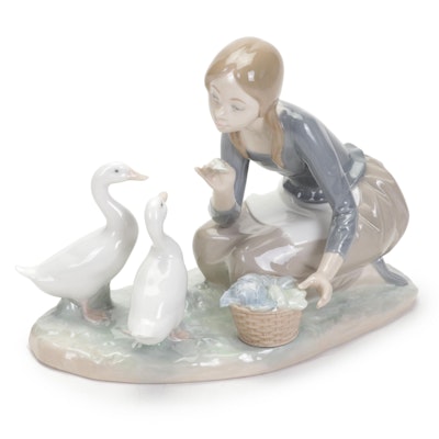Lladró "Food For Ducks" Porcelain Figurine, Late 20th Century