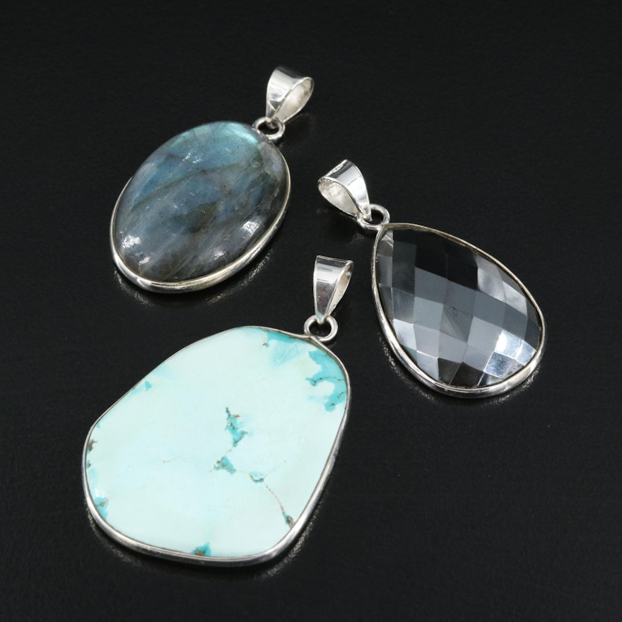 Sterling Pendants Featuring Labradorite, Faux Turquoise and Hematite