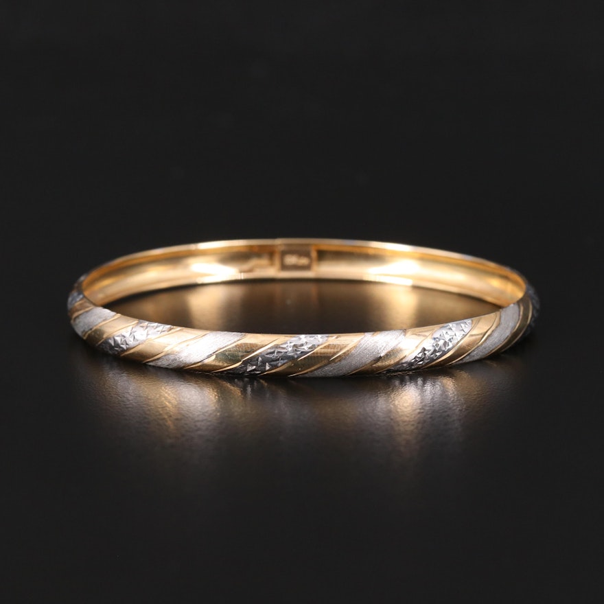 10K Two-Tone Gold Bangle with Diamond Cut Accents