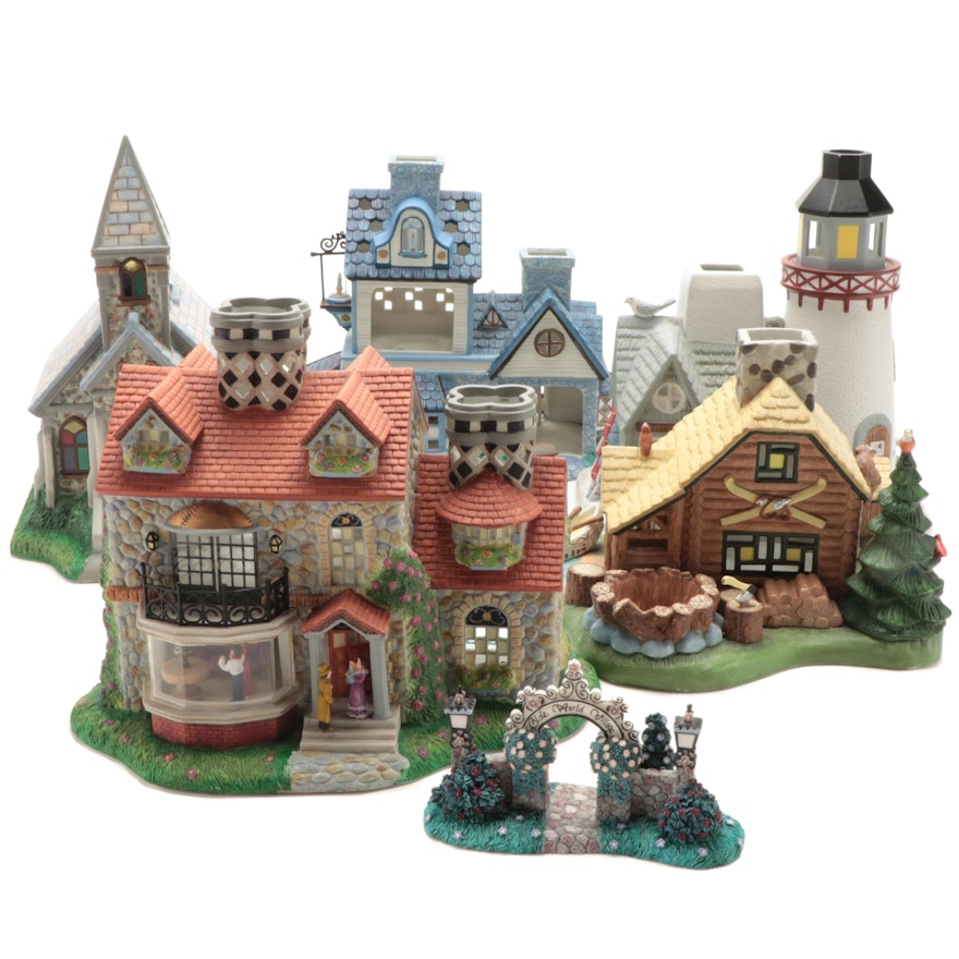 Party Lite "Olde World Village" Porcelain House Figurines, Late 20th Century