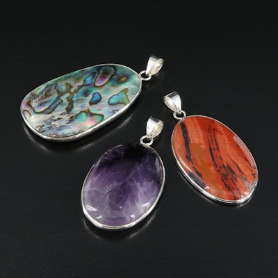 Sterling Pendants Featuring Abalone, Amethyst and Jasper