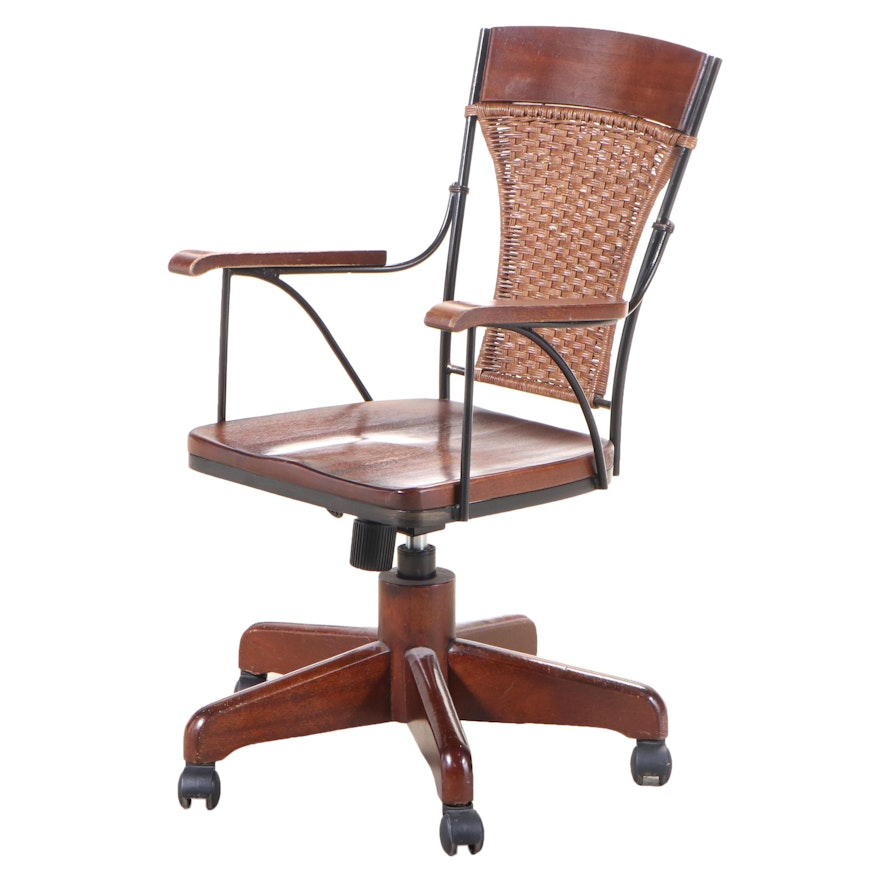 Pier 1 Imports Hardwood, Metal, and Wicker Swivel-Tilt Desk Chair