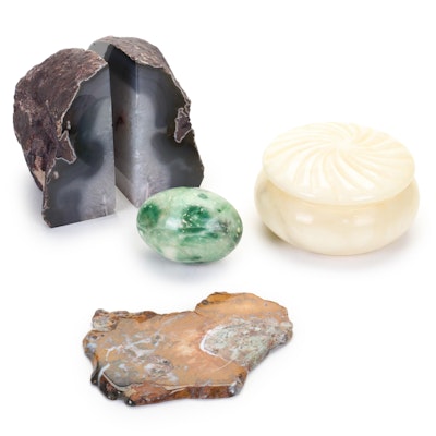 Agate Geode Bookends With Stone and Mineral Decor