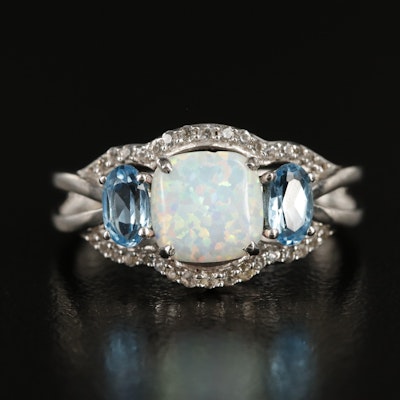 Sterling Opal, Sky Blue Topaz and White Sapphire Ring