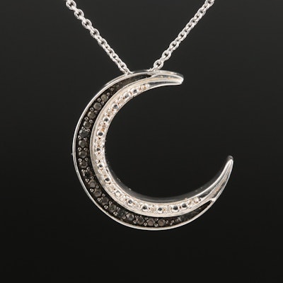 Sterling Diamond Crescent Moon Pendant Necklace