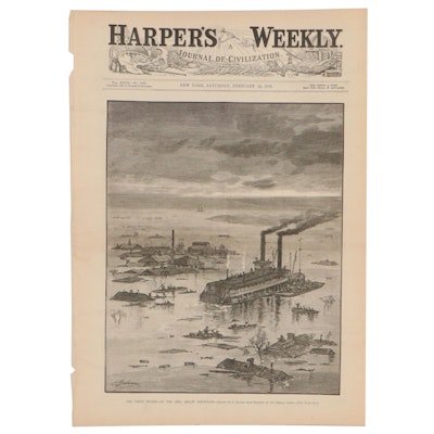 Harper's Weekly Wood Engraving of the Ohio River, 1883