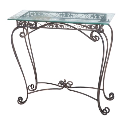Metal Framed Glass Top Hall Table, 21st Century