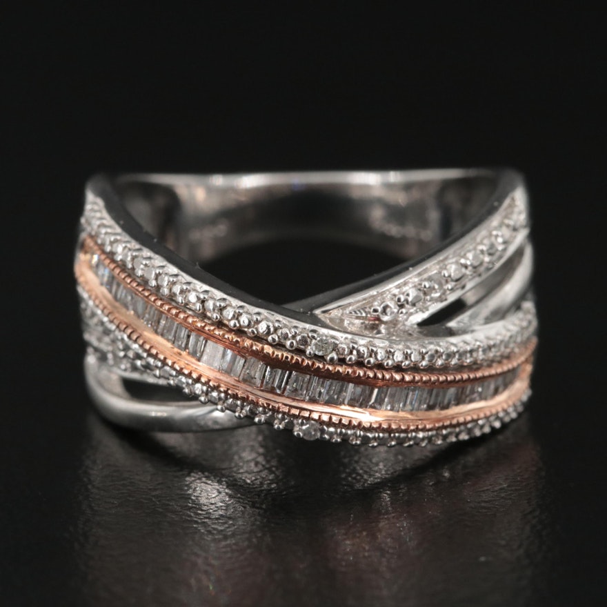 Sterling Diamond Crossover Band with 10K Accents