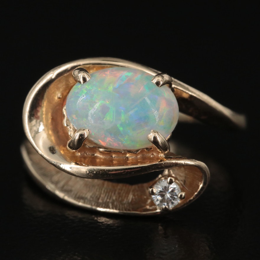 14K Opal and Diamond Wave Ring