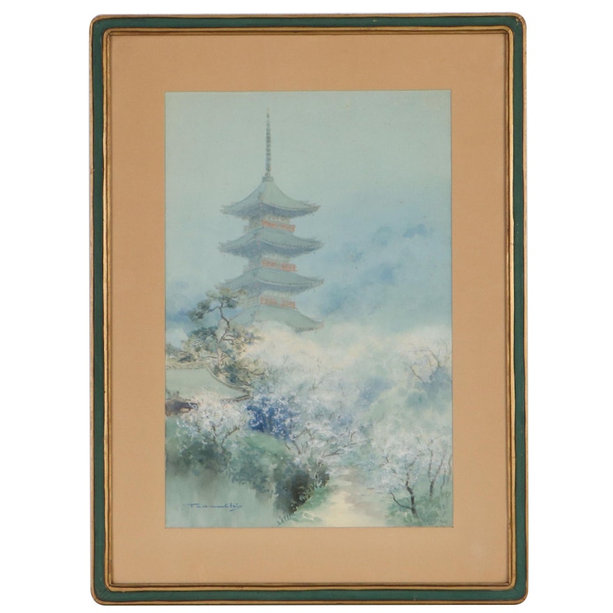 Terauchi Fukutaro Landscape Watercolor and Gouache Painting