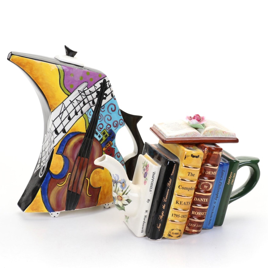 Tony Carter Poetry Books Teapot With Hand-Painted Jazz Motif Coffee Pot