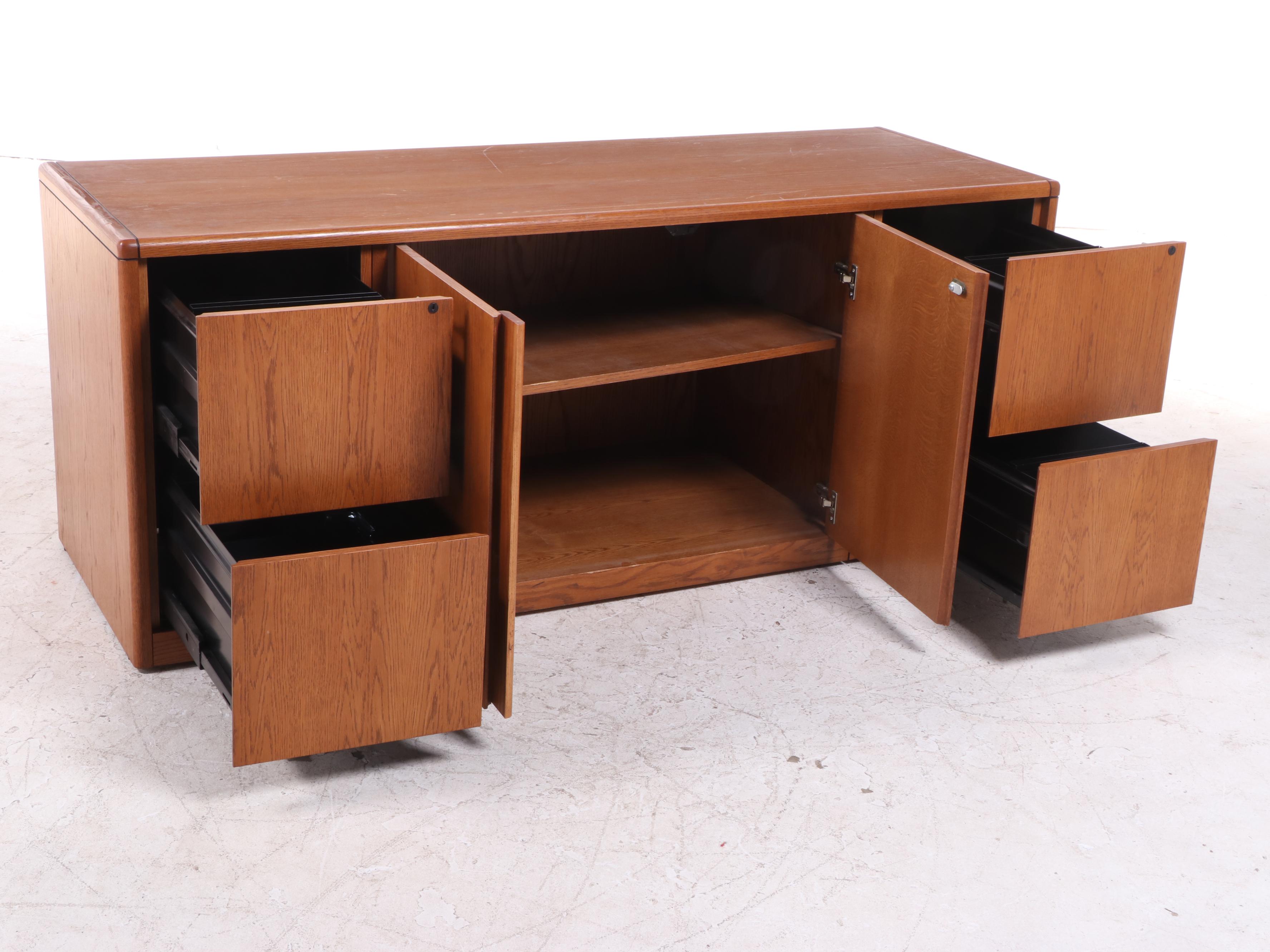 Modernist Oak Office Credenza with File Drawers EBTH