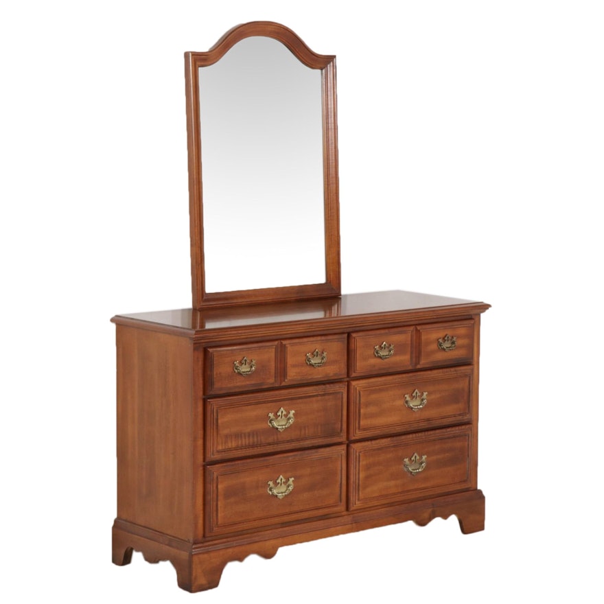 American Drew Walnut Dresser and Mirror, Late 20th to 21st Century