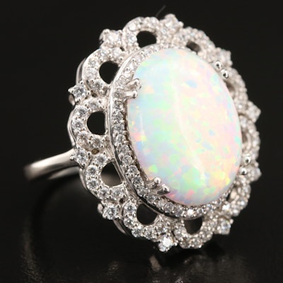 Sterling Opal and Cubic Zirconia Ring