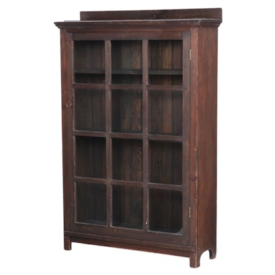 Arts and Crafts Style Wooden Cabinet Bookcase with Glass Panel Door