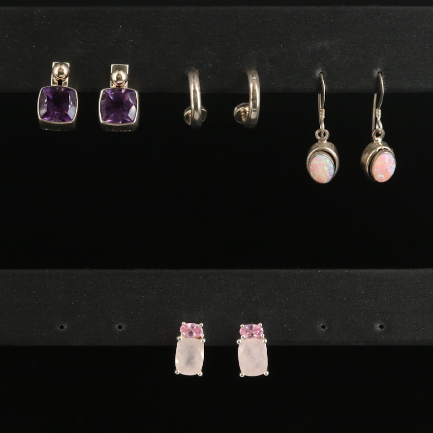 Sterling Earrings with Amehtyst and Rose Quartz