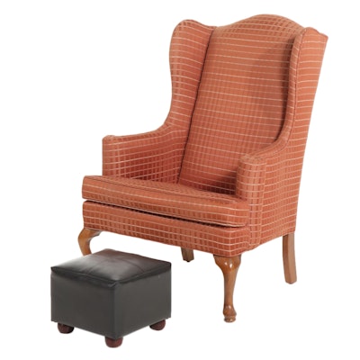 Lane "Hickory Tavern" Queen Anne Style Wingback Chair with Footstool