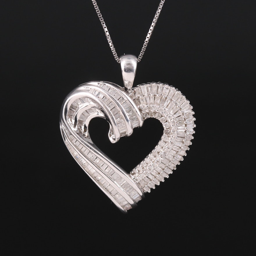 Sterling 1.53 CTW Diamond Heart Pendant Necklace