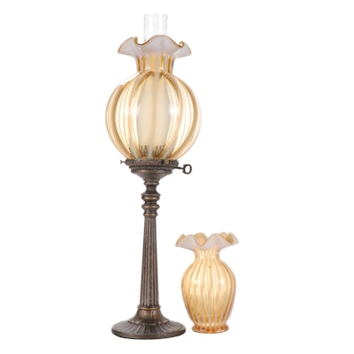Fenton Cased Glass Table Lamp and Matching Vase