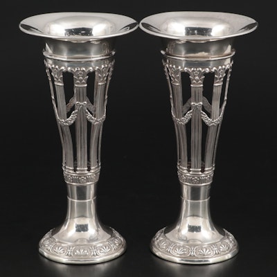 Charles S. Green & Co. Neoclassical Openwork Sterling Silver Vases, 1909