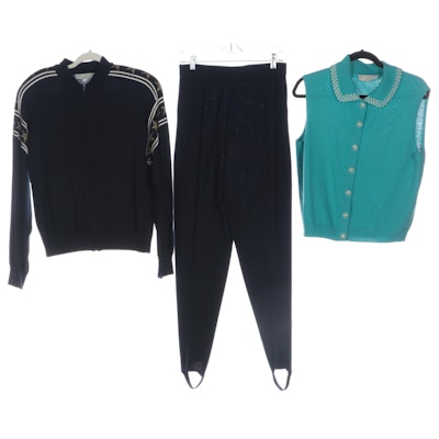 St. John Brands Knit Sweatsuit and Button-Front Vest