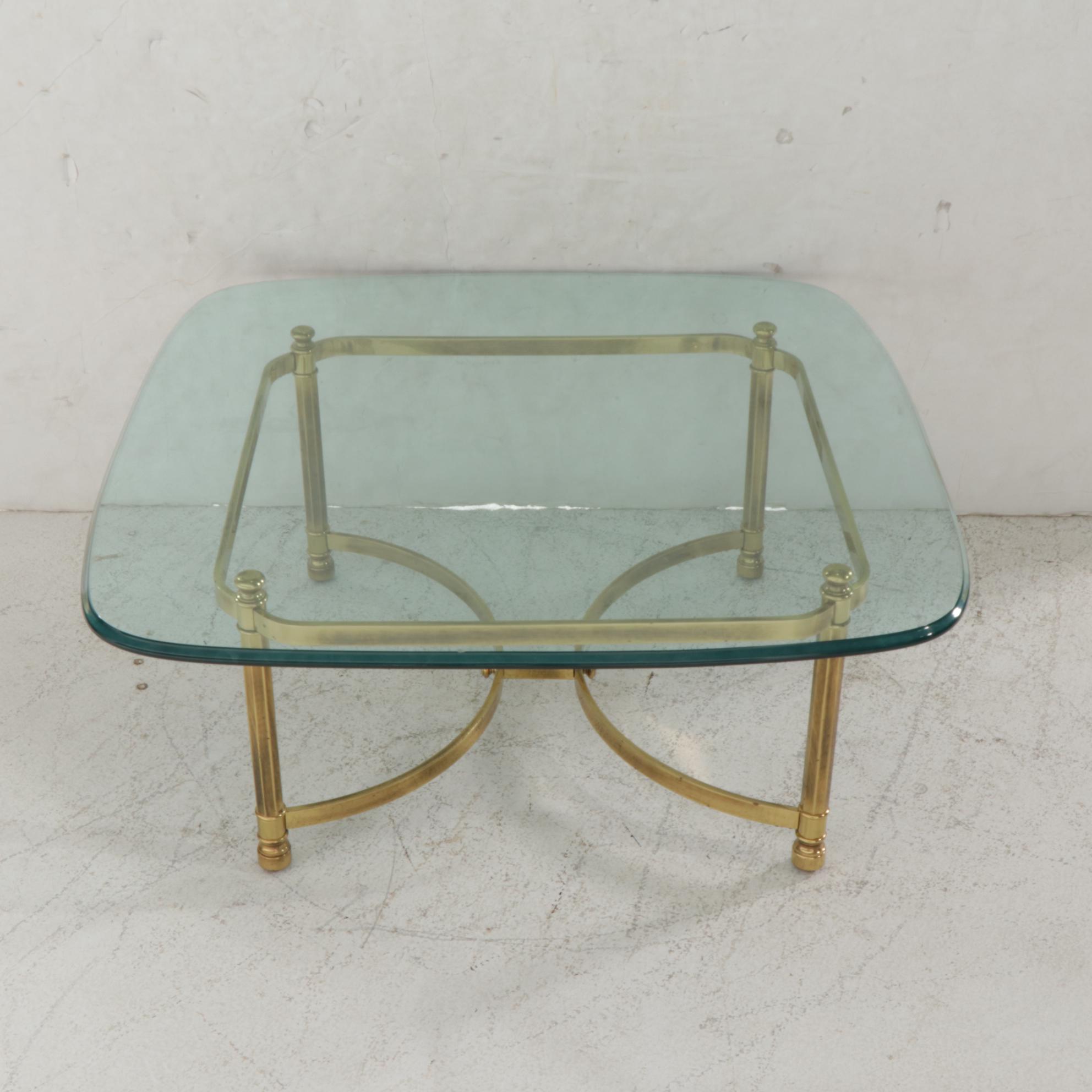Brass and Glass Top Square Coffee Table, Late 20th Century EBTH