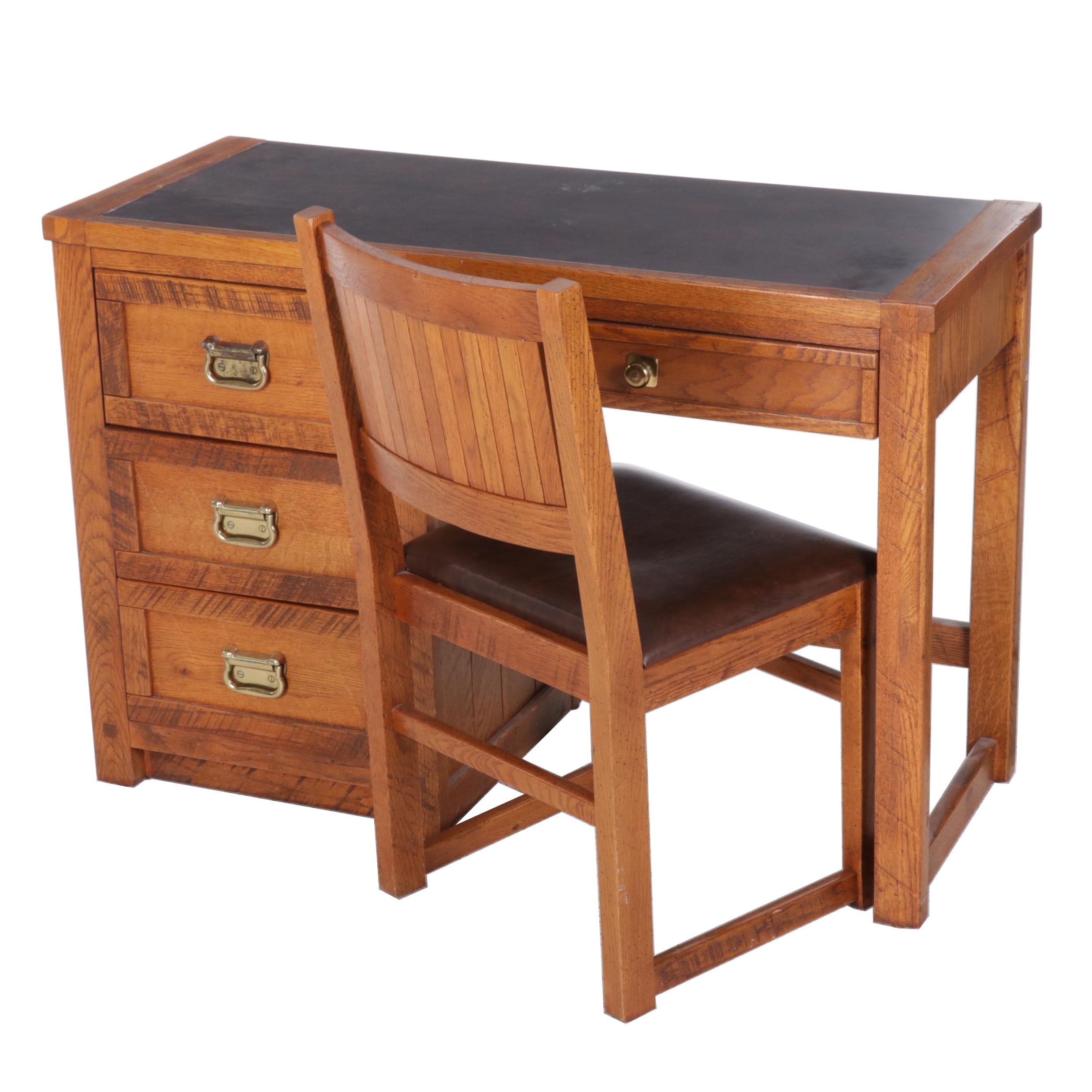 YoungHinkle "Windjammer" Rustic Oak Desk With Chair EBTH