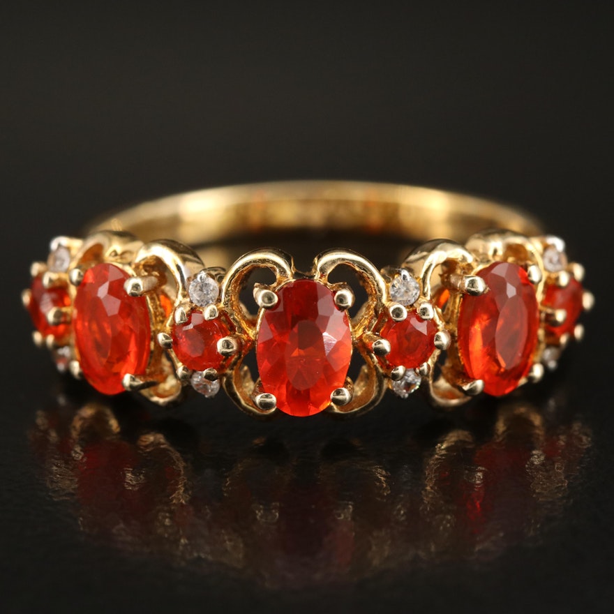 Sterling Fire Opal and White Zircon Woven Ring
