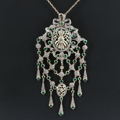 14K and Sterling 2.55 CTW Diamond and Emerald Chandelier Pendant on 14K Chain