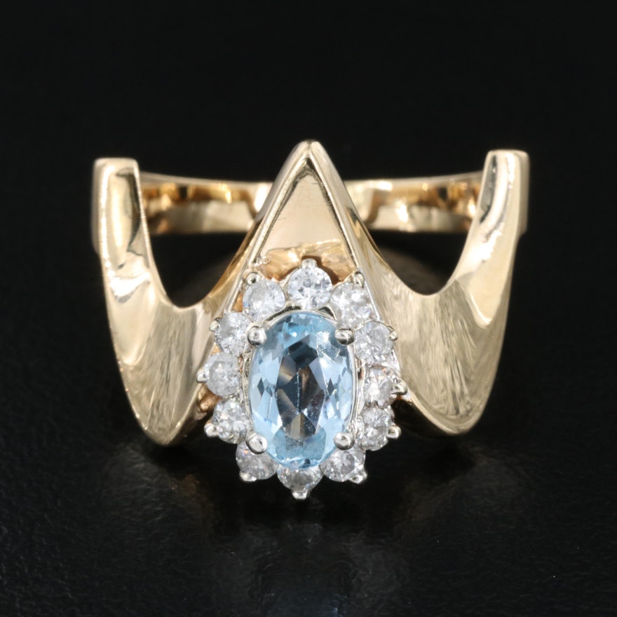 14K Aquamarine and Diamond Ring