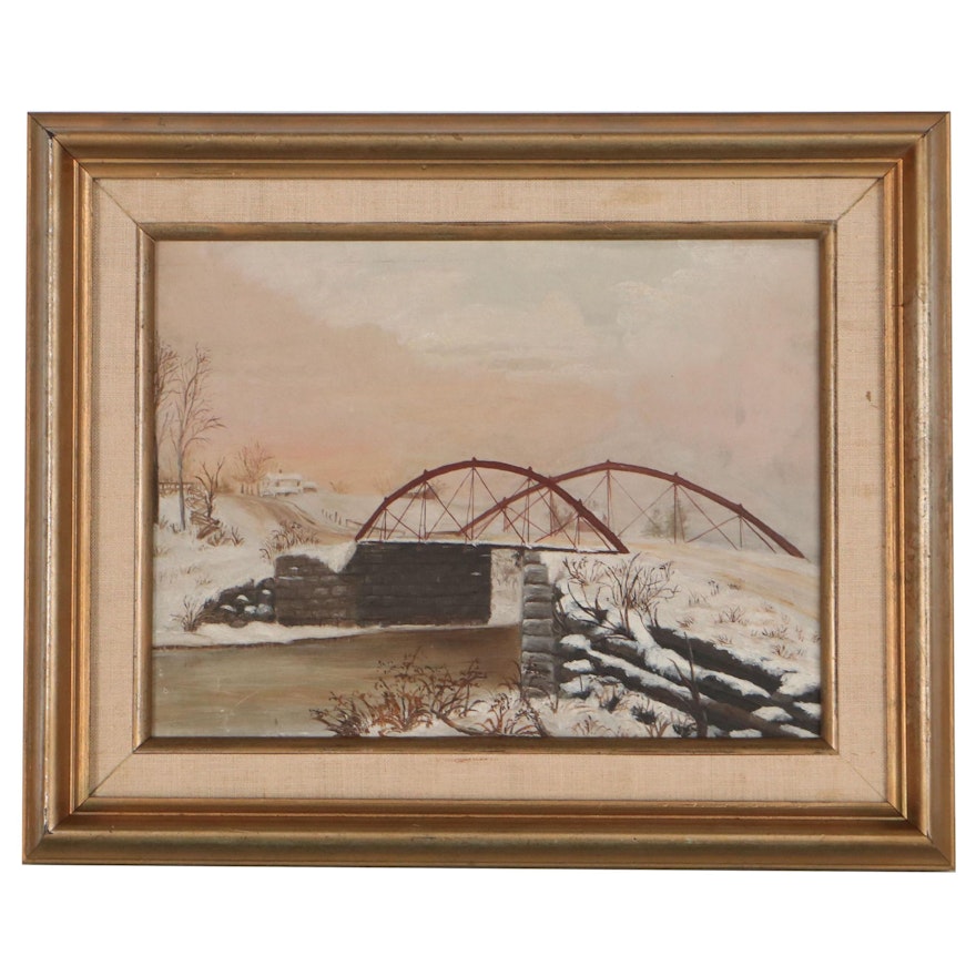Snowy Winter Landscape Oil Painting